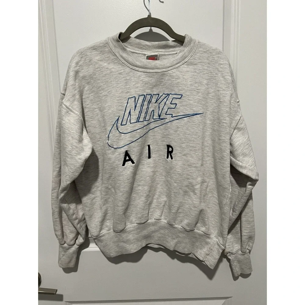 Vintage 90s Nike Spellout Embroidered Sweatshirt Size Medium Boxy Heather‎ Grey